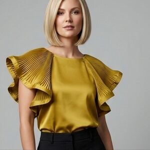 Elegant Gold Pleated Blouse